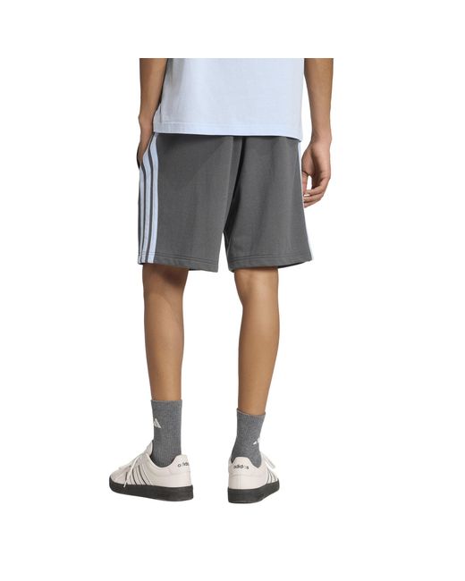 Adidas Gray Essentials 3 Stripe Fleece Shorts for men