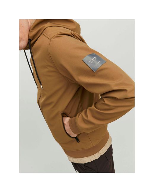 Jack & Jones Brown Zipped Hooded Softshell Jacket for men