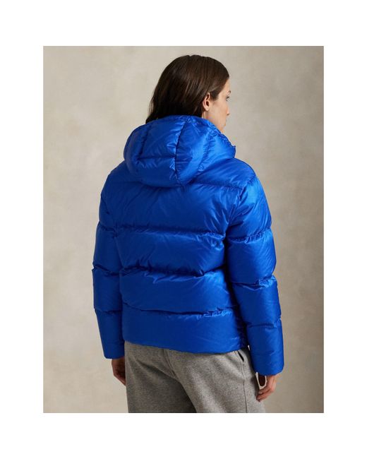 Polo Ralph Lauren Blue Carly Water-Repellent Quilted Duck Down Wind Resistant Detachable Hood Short Puffer Jacket