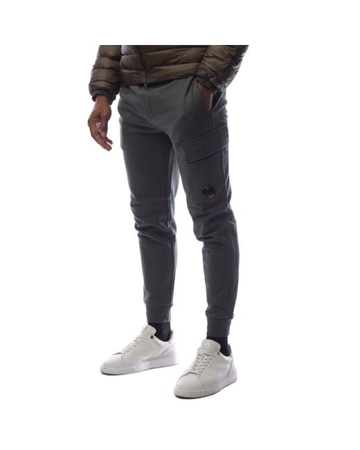 C P Company Black Diagonal Raised Fleece Lens Tracksuit Bottoms for men