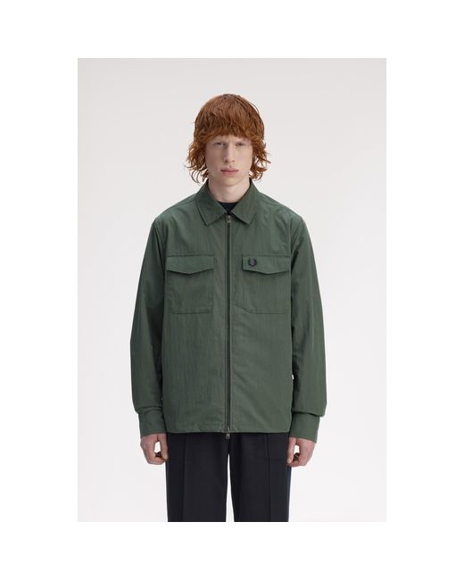 Fred Perry Green Long Sleeve Zip Overshirt for men