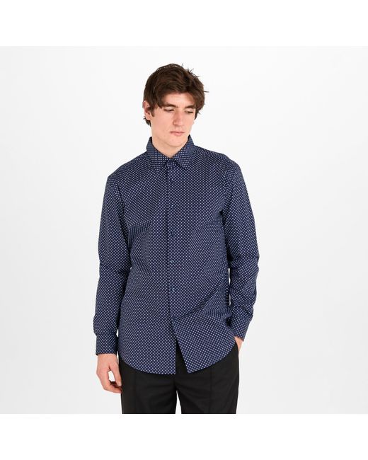 Boss Blue Hank Kent Long Sleeve Patterned Tailored Fit Shirt for men