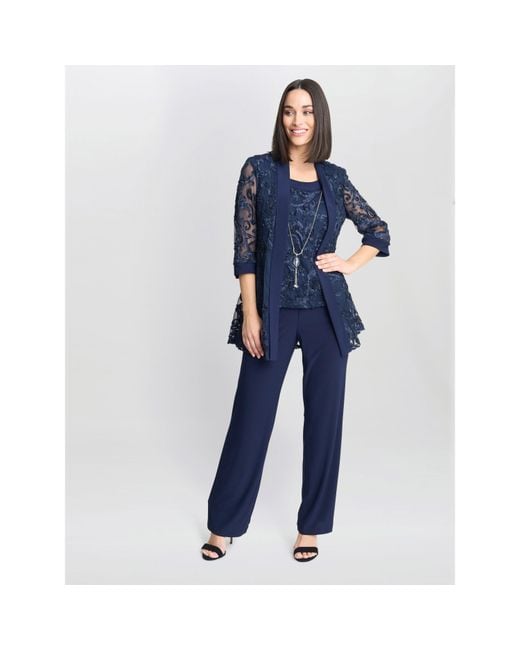 Gina Bacconi Blue Joelle Embroidere Two Piece Trouser Suit