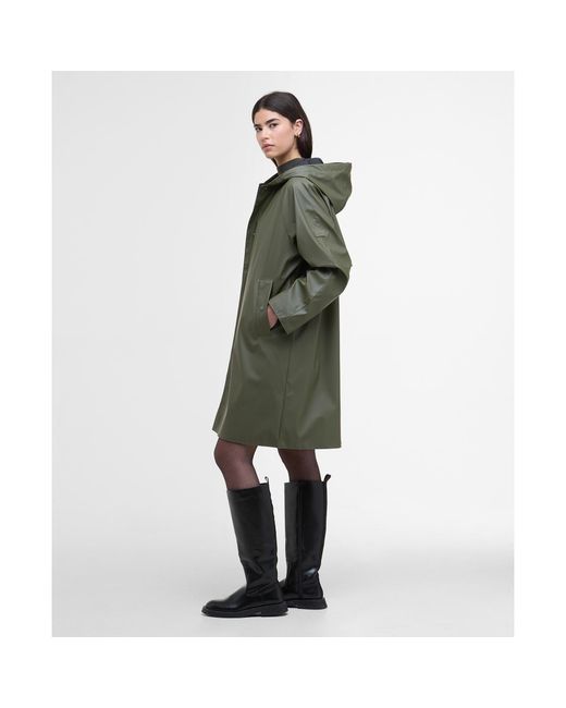 Barbour Green Recoleta Hooded Long Sleeve Knee Length Rain Anorak