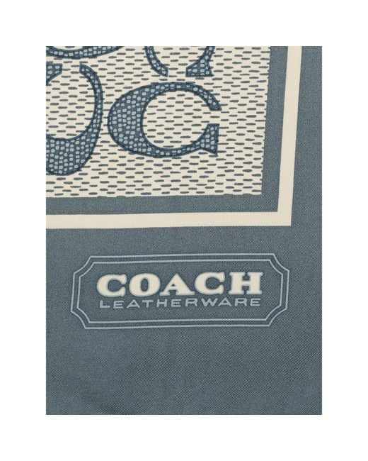 COACH Blue Textured Signature C Printed Silk Square