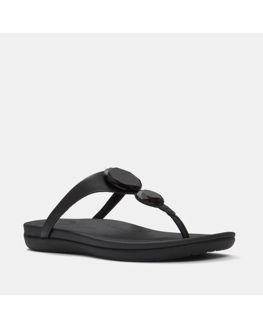Fitflop Black Solay Glossy-Disc Toe-Post Sandals