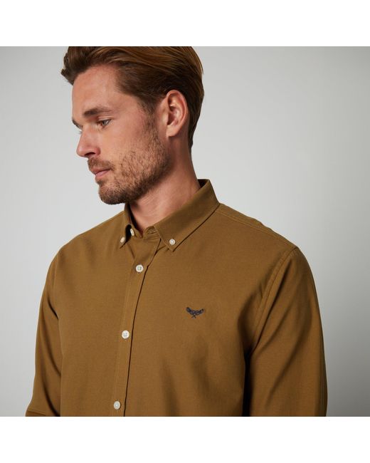 Threadbare Brown Oxford Cotton Long Sleeve Shirt for men