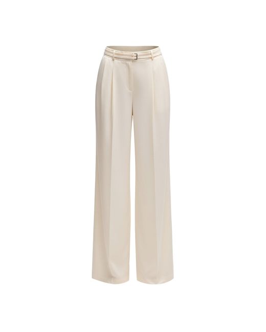 Boss White Taualy-W Relaxed Fit Wide Leg Trousers