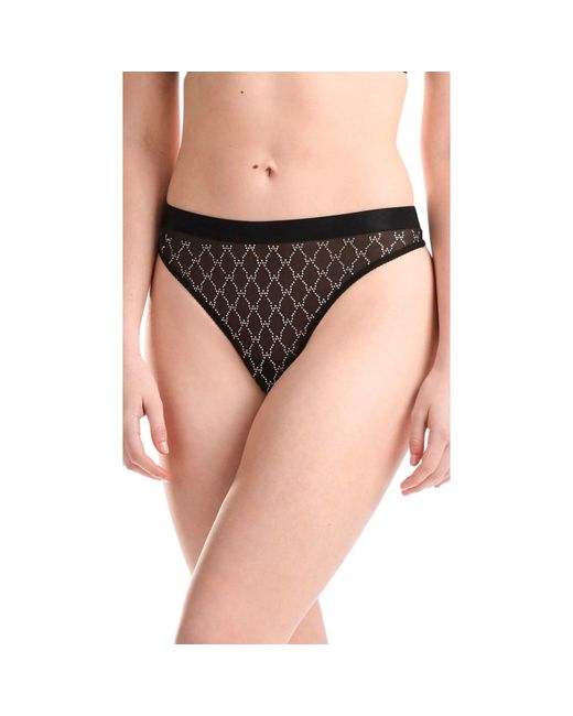 Wolford Black Sheer Logo Sparkle Thong