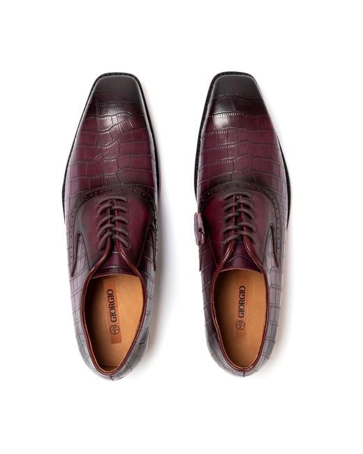 GIORGIO Red Leather Croc Oxford Dress Brogue Shoes for men