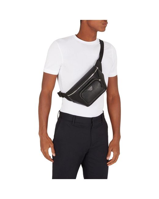 Emporio Armani Black Eagle Badge Faux Leather Zip Bum Bag for men