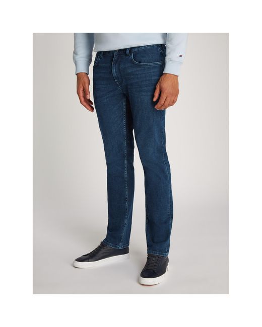 Tommy Hilfiger Blue Denton Whiskered Straight Leg Jeans for men