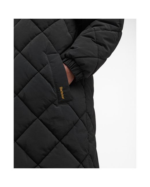 Barbour Black Kirkton Diamond Quilted Hooded Long Puffer Jacket