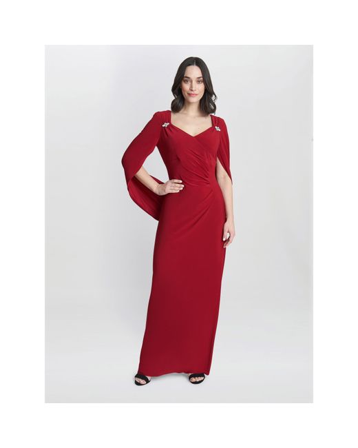 Gina Bacconi Red Jenna Draped Back Shoulder Party Maxi Dress