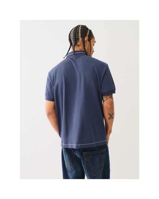 True Religion Blue Big T Embroidered Polo Shirt for men