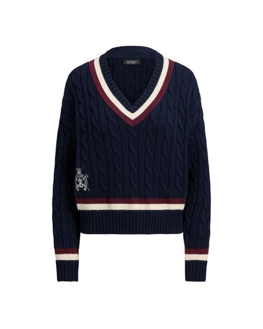 Ralph Lauren Blue Real Leather Knitted Crew Neck Jumper