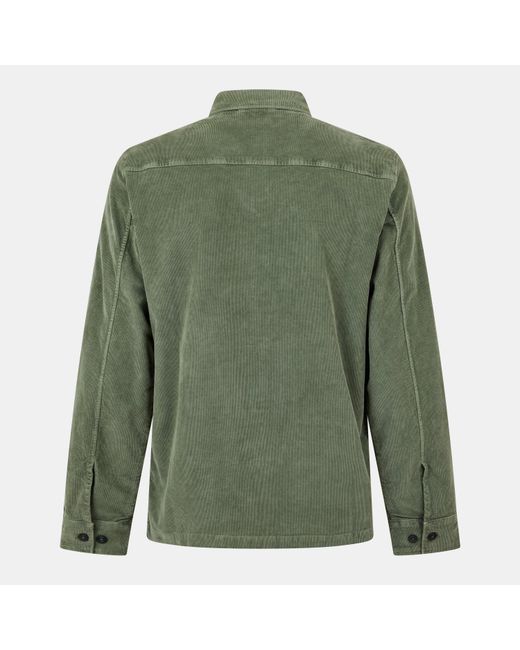 C P Company Green Lens Cord Long Sleeve Plain Shirt for men