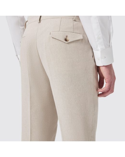 Twisted Tailor Natural Sion Slim Fit Herringbone Trouser for men