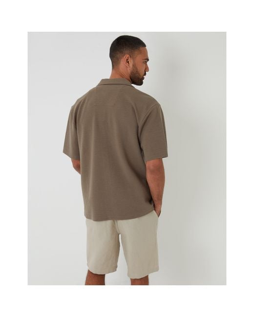 Threadbare Brown Embley Short-Sleeve Patterned Shirt for men