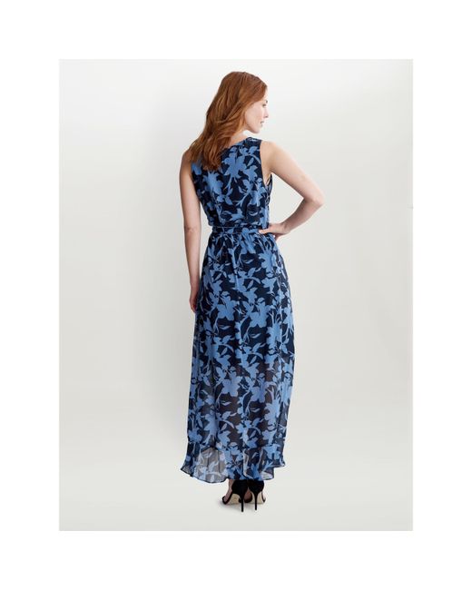 Gina Bacconi Blue Alaura Long Printed Sleeveless Dress