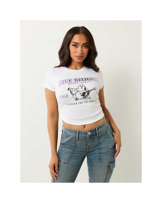 True Religion White Gathered Regular Fit T-Shirt