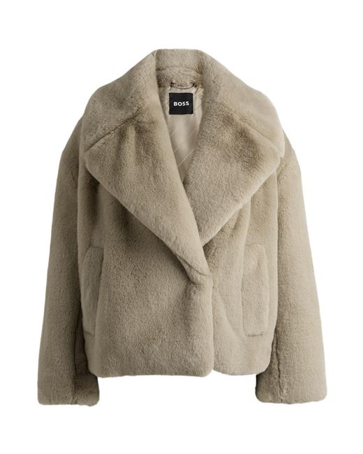 Boss Natural Curmeta Cropped Teddy Long Sleeve Faux Fur Coat