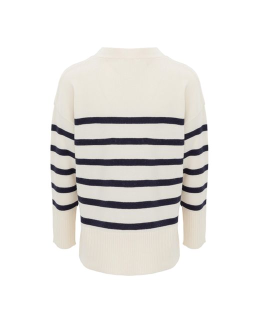 Miso White V-Neck Cuff Stripe Cardigan
