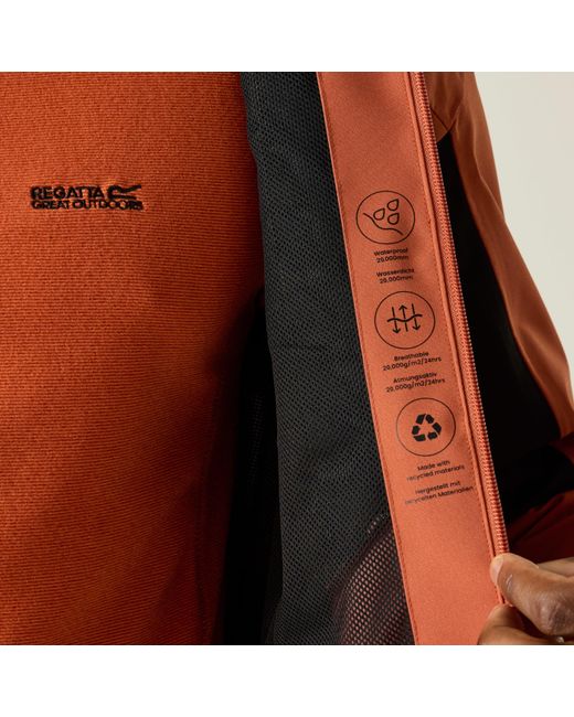 Regatta Red Birchdale Ii Isotex 15000 Breathable Long Sleeve Waterproof Jacket for men