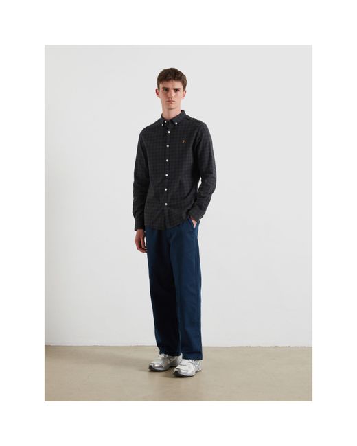 Farah Blue Milners Check Long Sleeve Patterned Shirt for men