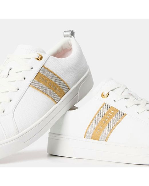 Ted Baker White Lace-Up Leather Webbing Trainers