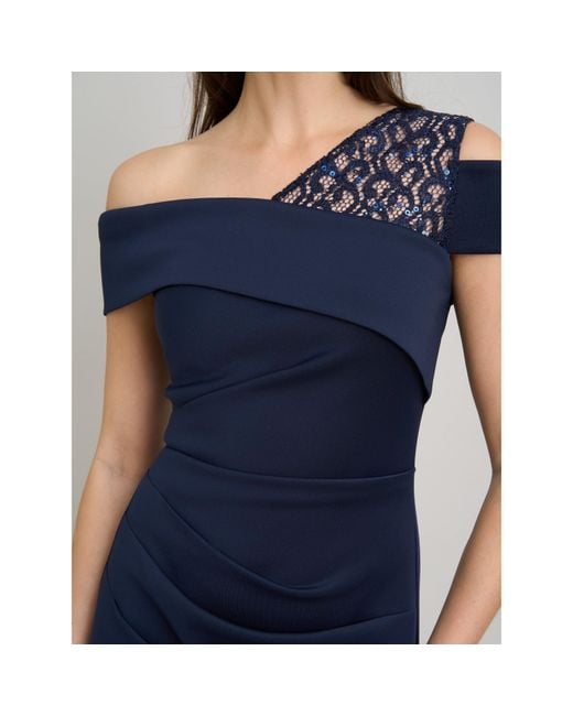 Gina Bacconi Blue Mandie One Shoulder Lace Maxi Dress