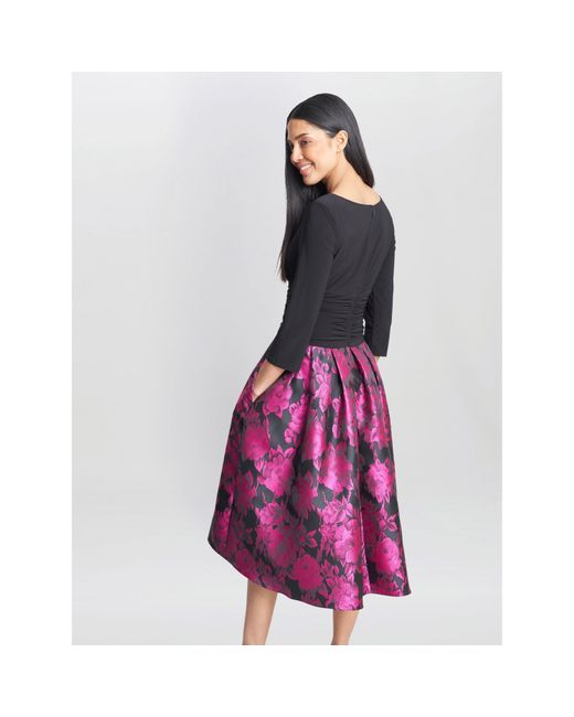 Gina Bacconi Purple Hannah Floral Printed Jacquard Dress