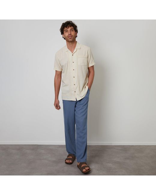 Threadbare Blue Annual Linen Blend Casual Trousers for men
