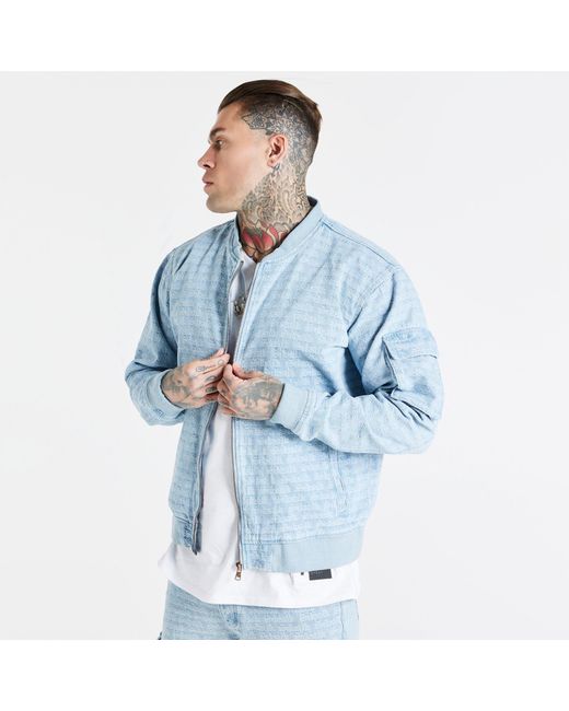 Siksilk Blue Ribbed Bomber Jacket for men