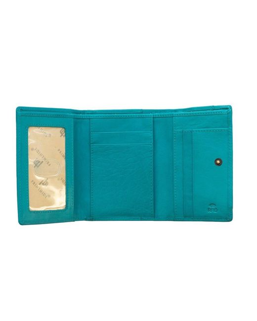 PRIMEHIDE Leather Blue Velura Clip Frame Trifold Purse