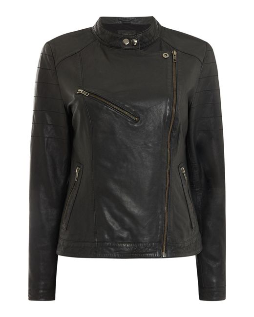 Label Lab Black Leather Quilted Biker Jacket