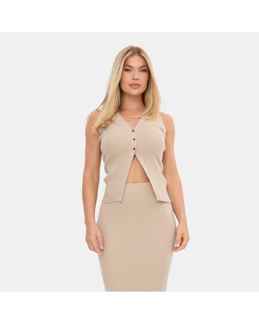 I Saw It First Natural Knitted Top And Maxi Skirt Set