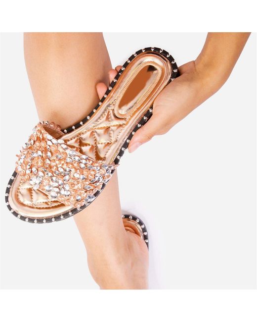 Where's That From Metallic Wheres Diamante Sparkly Flat Sliders