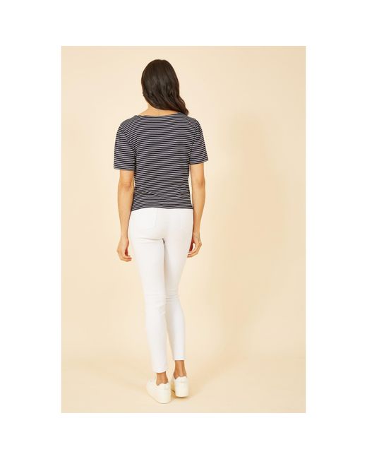Yumi' Black Striped Jersey Button Detail Top