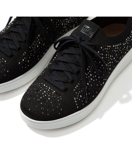 Fitflop Black Rally Ombre-Crystal Knit Trainers Size 7