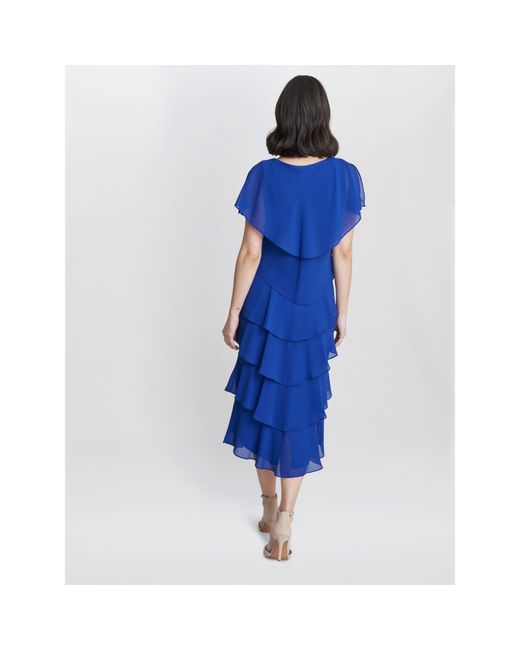 Gina Bacconi Blue Tessa Midi Tiered Cocktail Dress