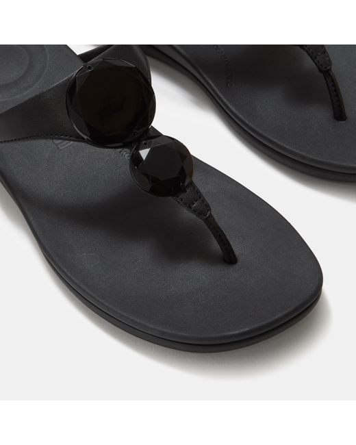 Fitflop Black Solay Glossy-Disc Toe-Post Sandals