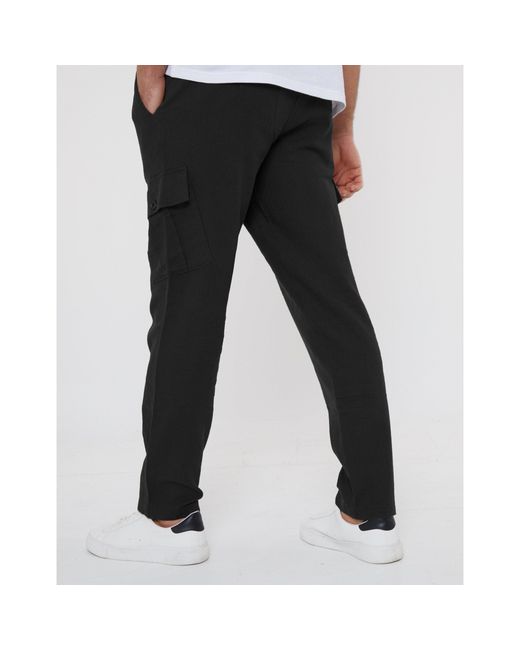 Threadbare Black Linen Cargo Trousers for men