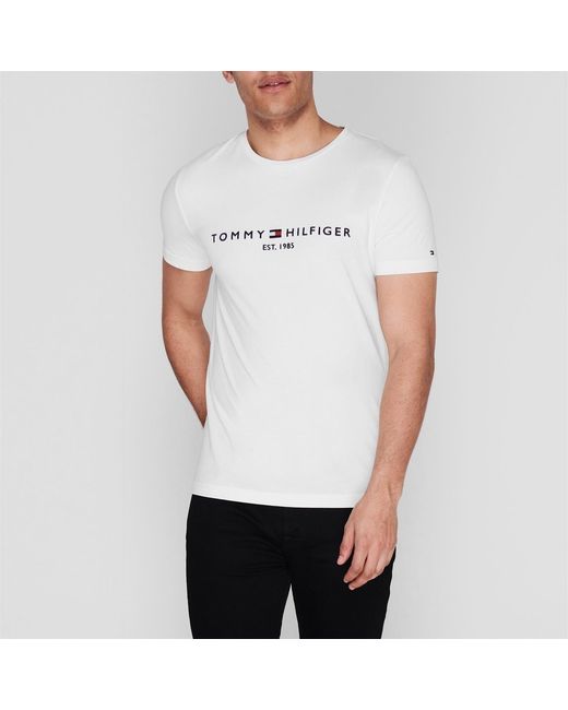 Tommy Hilfiger White Logo Crew Neck T Shirt for men