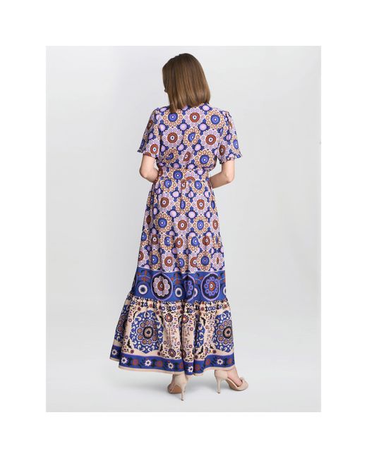 Gina Bacconi Purple Margot Printed Maxi Fit And Flare Dress