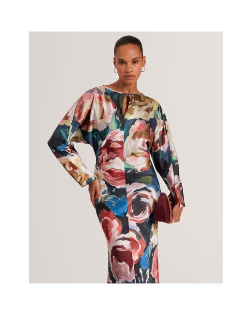 Ted Baker Blue Long-Sleeve Midi Tea Dress