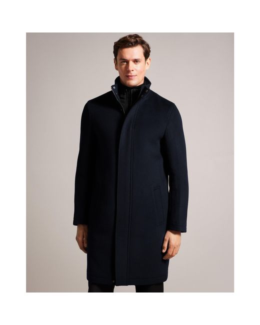 Ted Baker Blue Funnel Neck Overcoat for men
