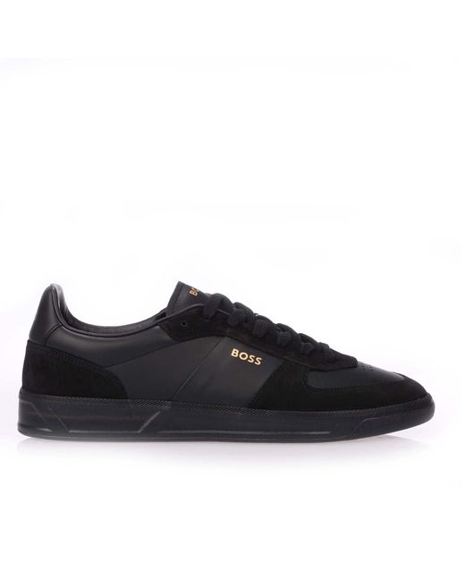 Boss Black Foil Print Branding Leather-Suede Trainers for men
