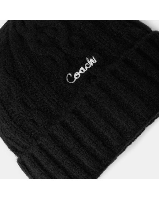 COACH Black Embroidered Cable Knitted Beanie