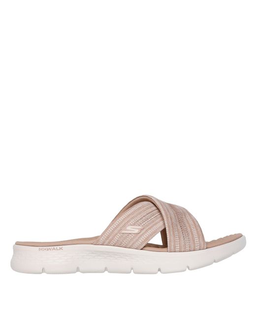 Skechers Brown Crossband Slide W Memory Foam Strap Flat Sandals